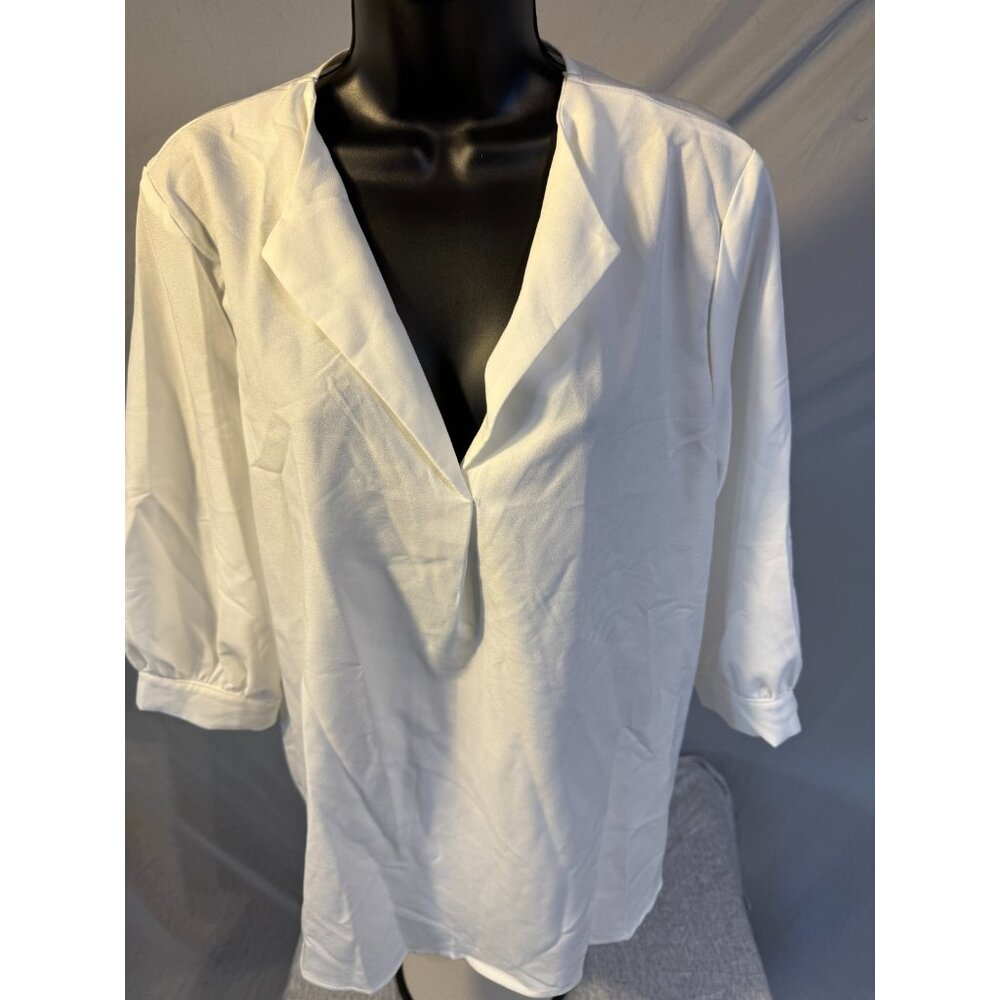 Coastal Cowgirl Beach White V-neck top Women’s XL Fitted Scandi Angelcore Boho